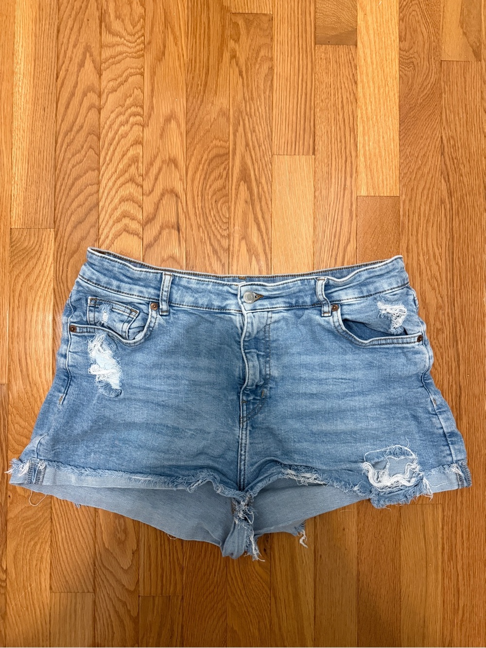 Classic Light Blue Distressed high waist Denim Shorts - Women